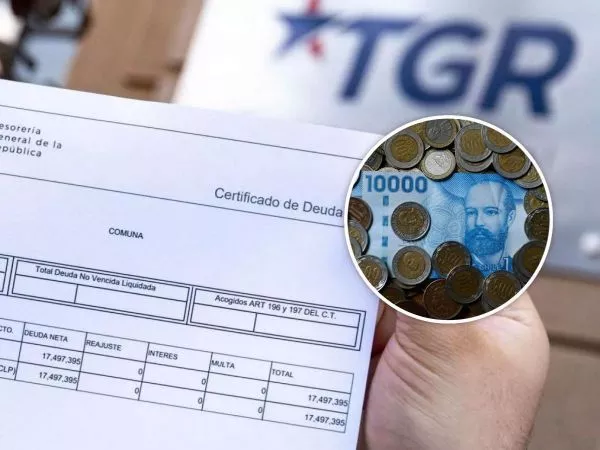 Certificado de deuda de la Tesorería General de la República y billete de 10 mil pesos