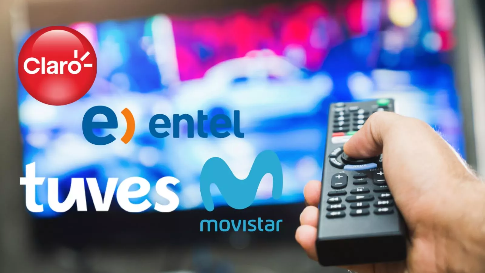 Logos de las empresas oficiadas por Sernac y una televisión de fondo