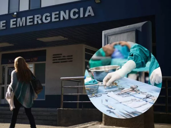 Frontis del Hospital de Chillán y cirujano en una operación