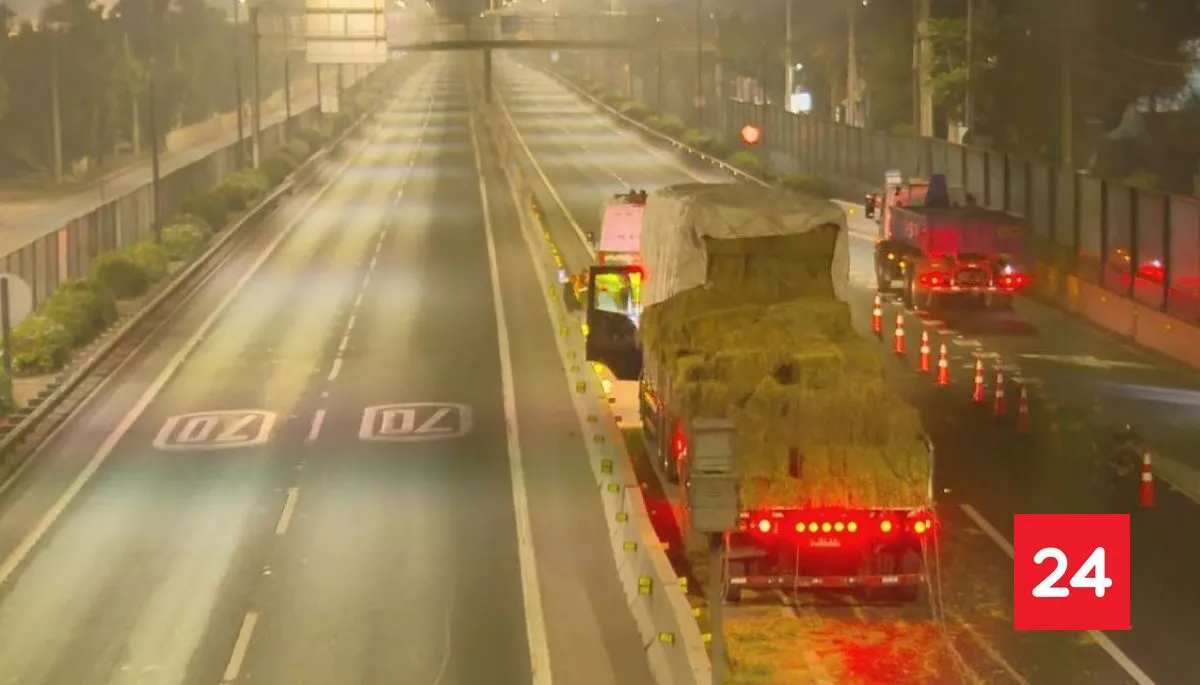 Adulta muere tras ser impactada por fardos de pasto que se desprendieron de un camión en Autopista Central
