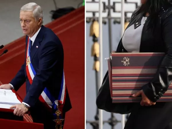 Presidente José Antonio Kast en la cuenta pública y una mujer buscando trabajo