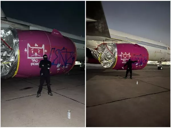 grafitero vandalizó avión en Aeropuerto de Santiago