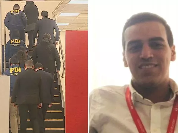 PDI realizando allanamiento en Banco Santander y ejecutivo detenido, José Carlos Pérez Asensio