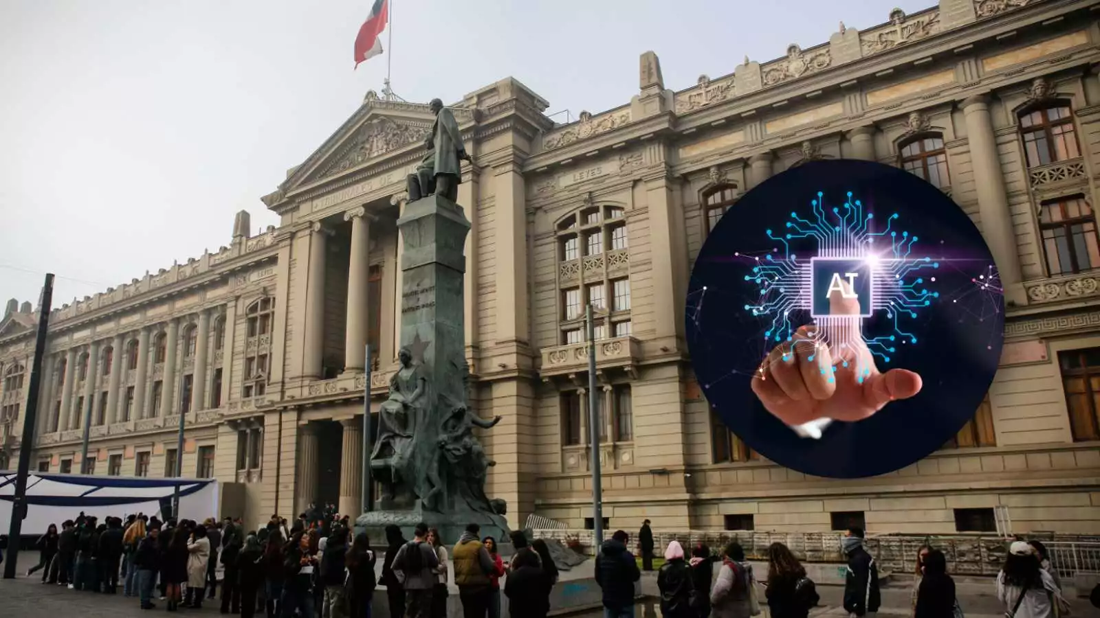 Corte Suprema y una ilustración de la Inteligencia Artificial