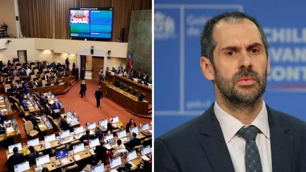 Sala de la Cámara de Diputadas y Diputados y el exministro de Hacienda, Nicolás Grau.