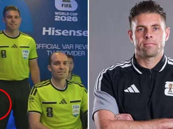 Shaun Evans realizando polémico gesto y su foto oficial en el Mundial 2026