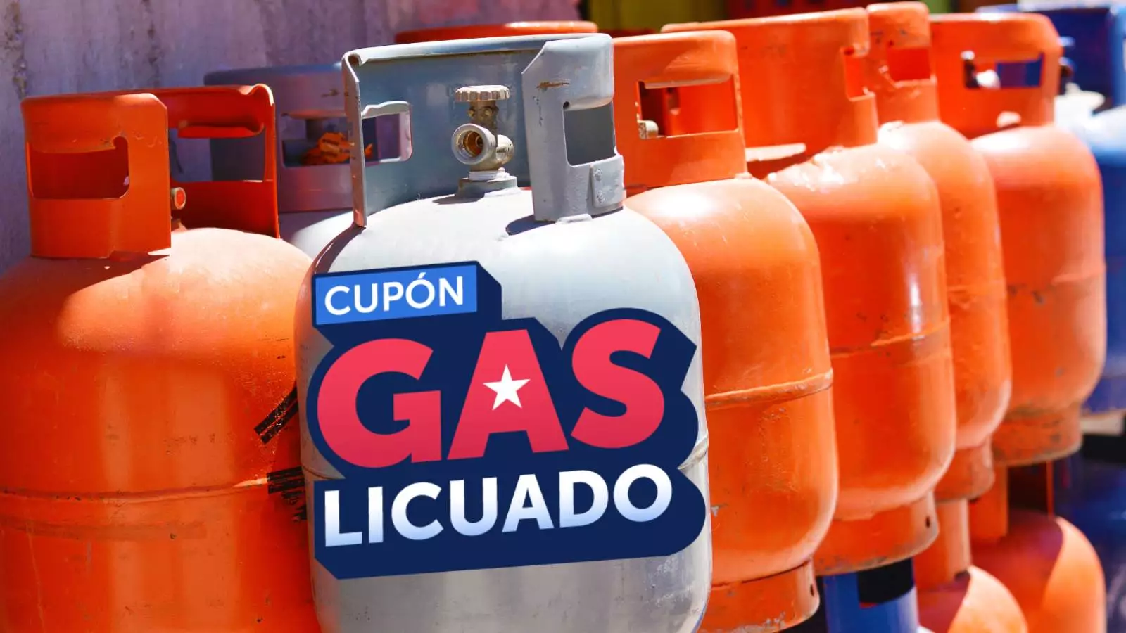 Balones de gas junto al logo del Cupón Gas Licuado