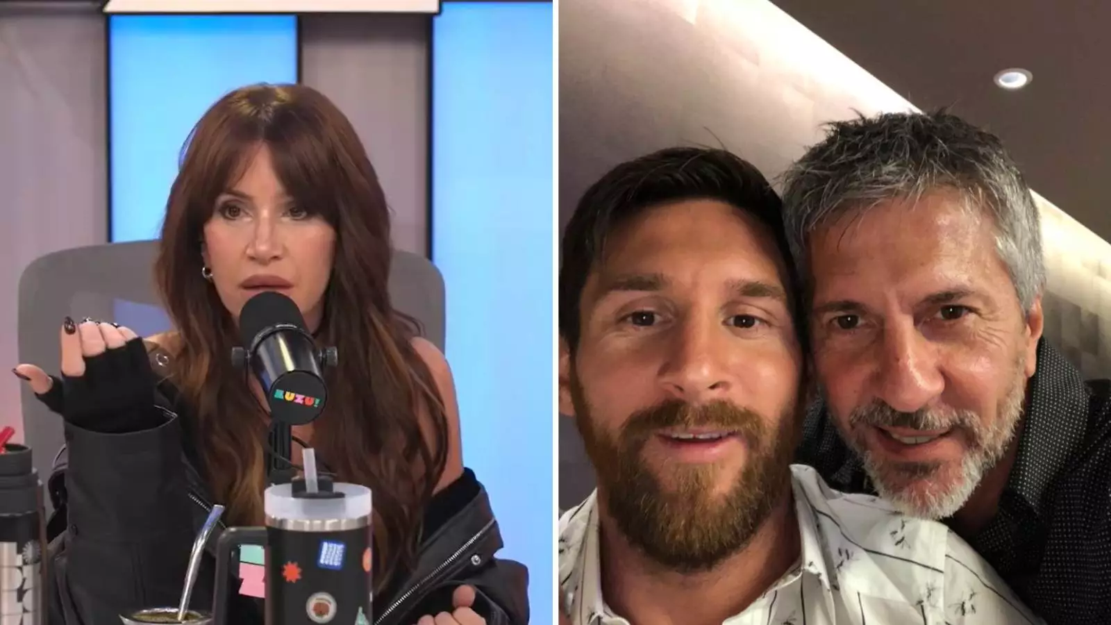 Florencia Peña en un stream y Lionel Messi con su padre