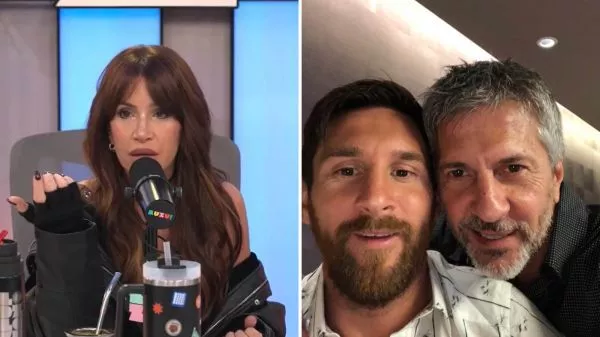 Florencia Peña en un stream y Lionel Messi con su padre