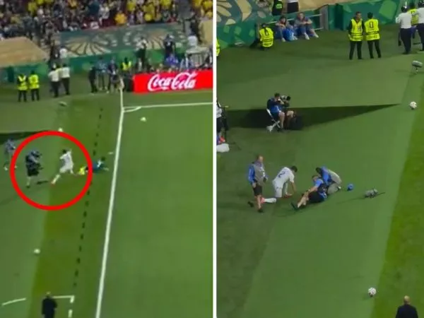 Momento en el que Abdukodir Khusanov golpeó a un camarógrafo en el Mundial 2026