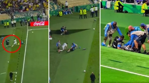 Momento en el que Abdukodir Khusanov golpeó a un camarógrafo en el Mundial 2026