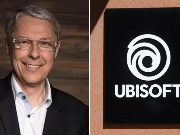 Claude Guillemot y el logo de Ubisoft