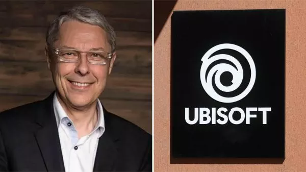 Claude Guillemot y el logo de Ubisoft