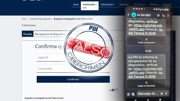 “Recuperación de iPhone”: PDI alerta por sitio fraudulento que estafa a víctimas de robo La Brigada de Cibercrimen advirtió sobre un sitio falso que suplanta a la PDI y que busca engañar a usuarios mediante mensajes que ofrecen la supuesta recuperación de iPhones robados o perdidos.