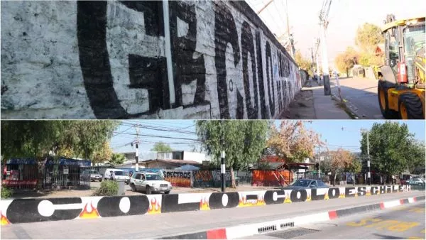 Peñalolén borra murales y rayados de la Garra Blanca en el eje Grecia
