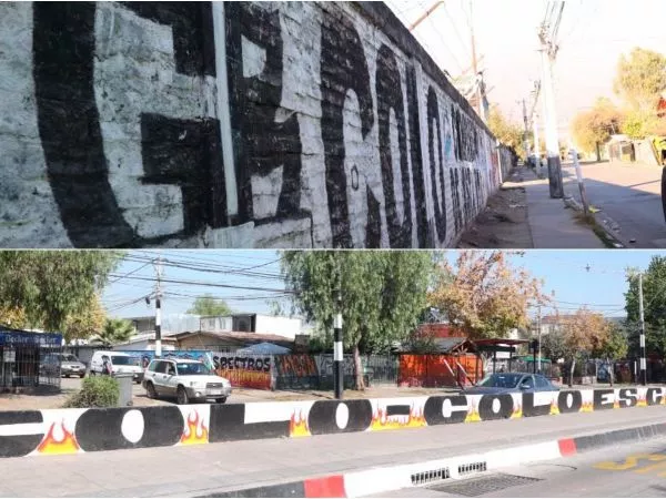 Peñalolén borra murales y rayados de la Garra Blanca en el eje Grecia