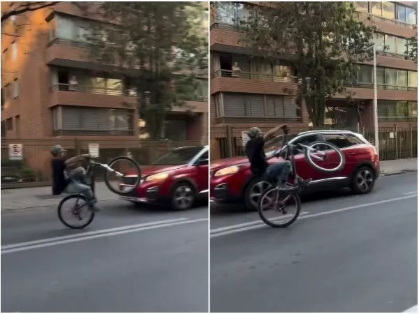 Ciclista se viraliza por peligrosa maniobra en medio del tránsito