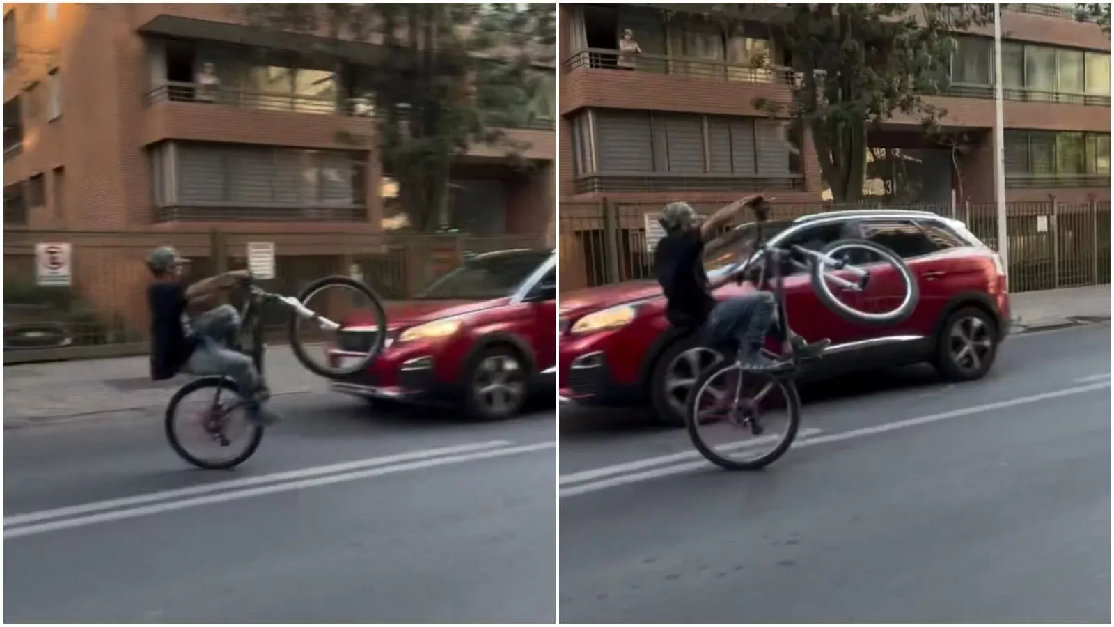 Ciclista se viraliza por peligrosa maniobra en medio del tránsito