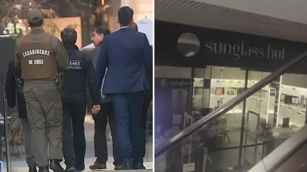 PDI y Carabineros realizando peritajes y la tienda afectada por robo en Casa Costanera