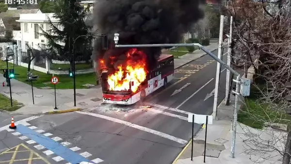 VIDEO | Bus eléctrico del sistema RED se incendia en plena vía pública en Providencia