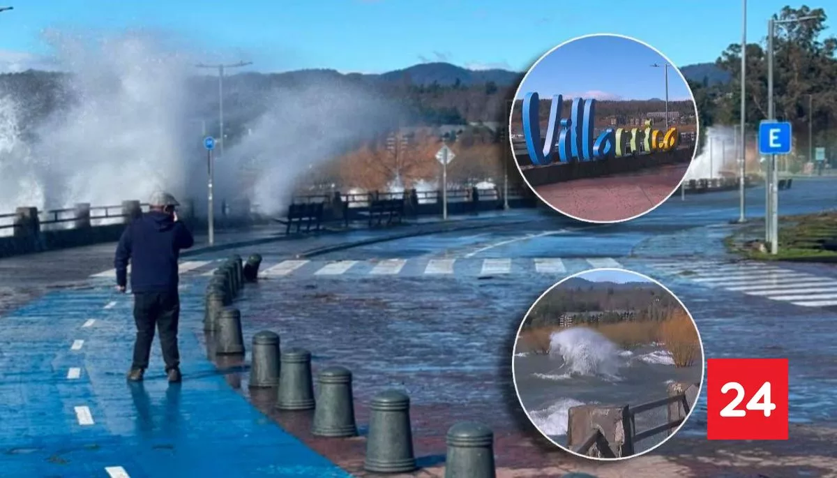 Olas en lago Villarrica interrumpen tránsito en costanera tras fuerte viento