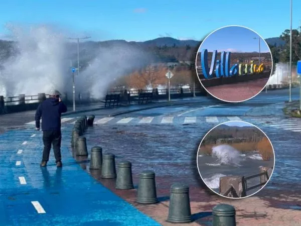 Olas en lago Villarrica interrumpen tránsito en costanera tras fuerte viento