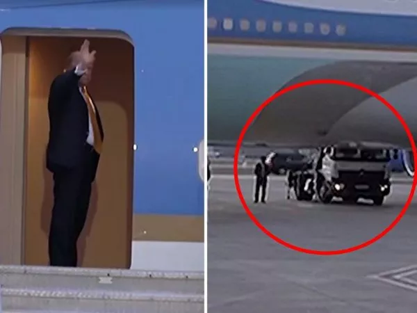 Donald Trump abordando el Air Force One y el camión que lo sacó en secreto