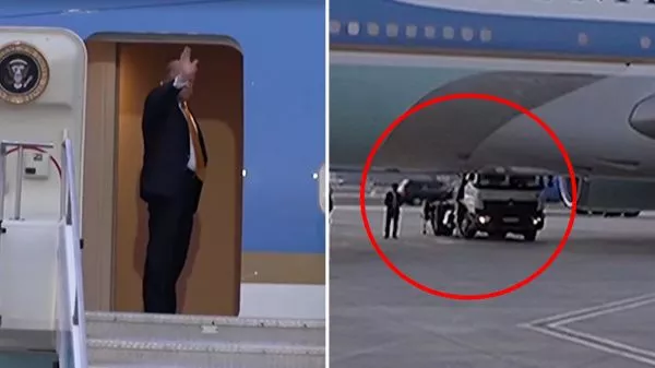 Donald Trump abordando el Air Force One y el camión que lo sacó en secreto