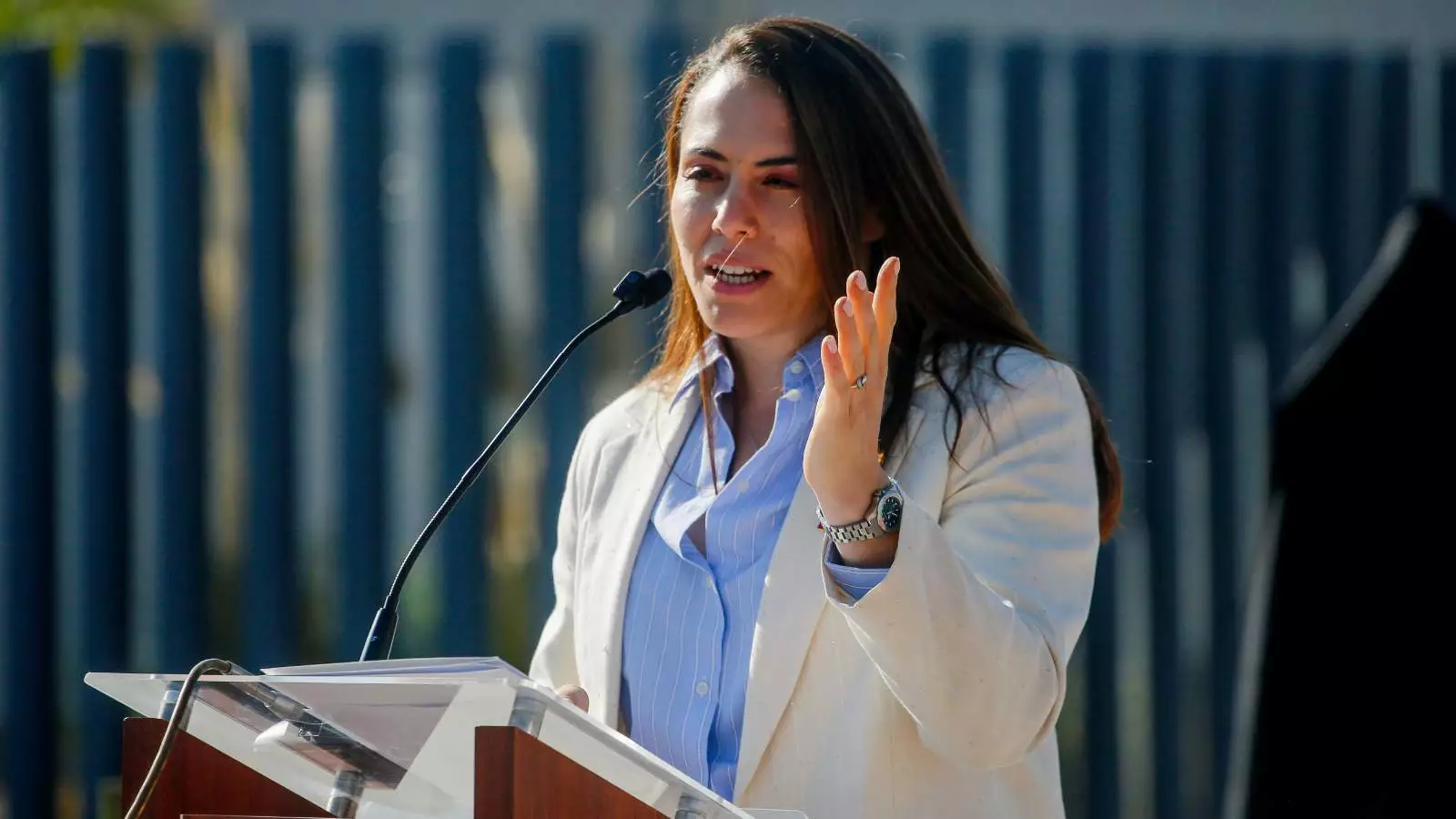 Natalia Duco en un punto de prensa
