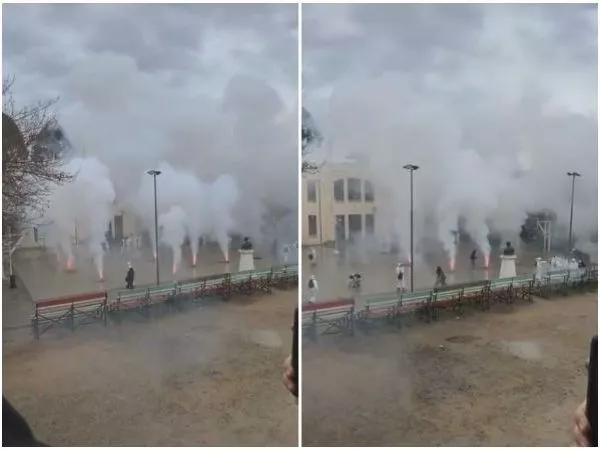 VIDEO | Overoles blancos lanzaron fuegos artificiales al interior de liceo en Talca