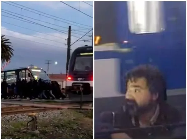 VIDEO: Peligrosa maniobra de pasajeros para sacar micro de cruce ferroviario en Talcahuano