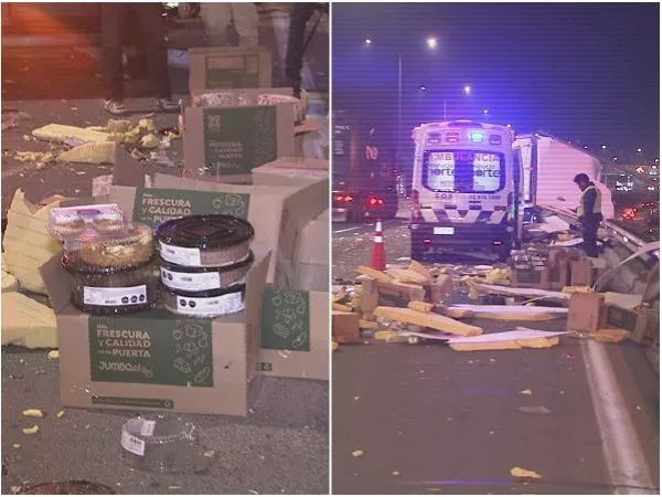 Decenas de tortas quedaron en la autopista: camión perdió el control y chocó tras frustrar encerrona