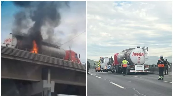 VIDEO: Camión cargado con vino se incendia en plena autopista General Velásquez