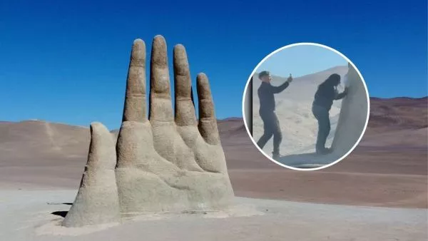 VIDEO: Captan a tres personas rayando la Mano del Desierto en Antofagasta