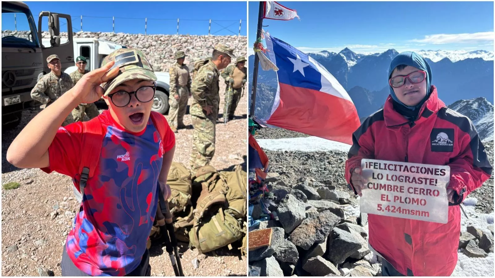 Joven con síndrome de Down hace historia al alcanzar la cumbre del cerro El Plomo