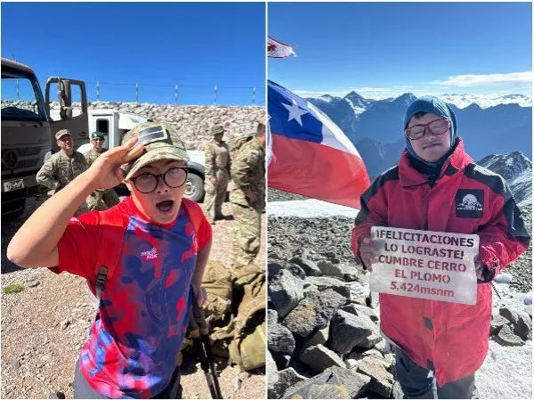 Joven con síndrome de Down hace historia al alcanzar la cumbre del cerro El Plomo