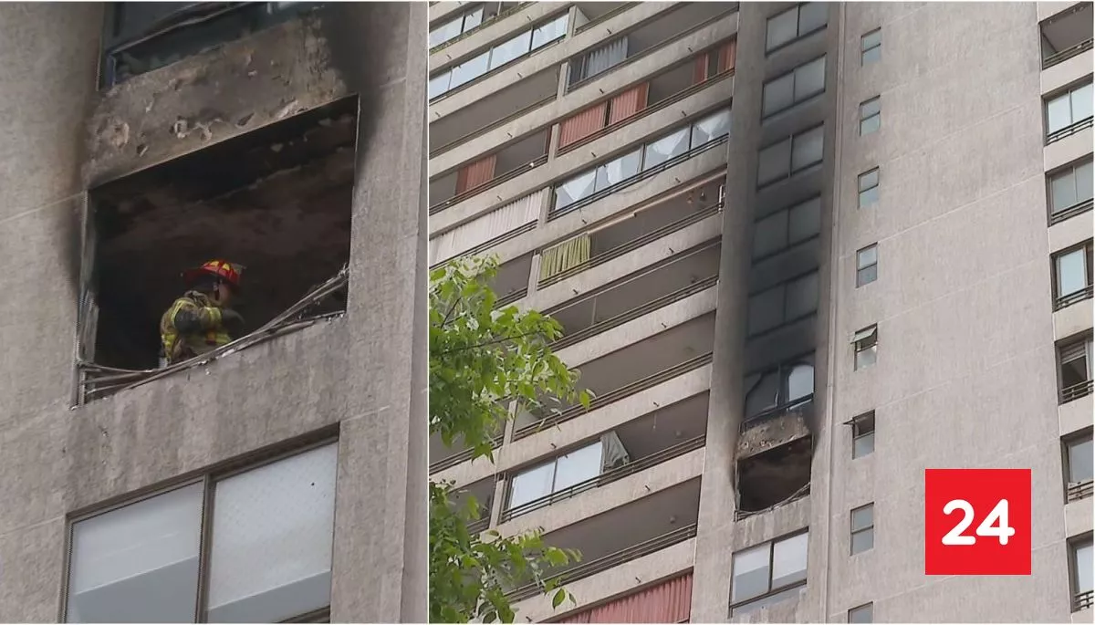 Incendio en piso 12 deja dos personas gravemente heridas en Santiago Centro
