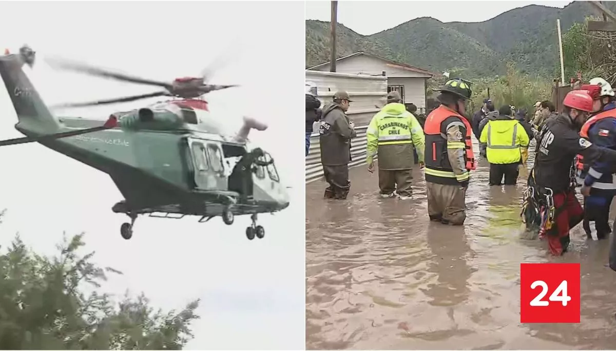 Desborde de río Mapocho obliga intervención de helicóptero para rescatar a aislados en Talagante
