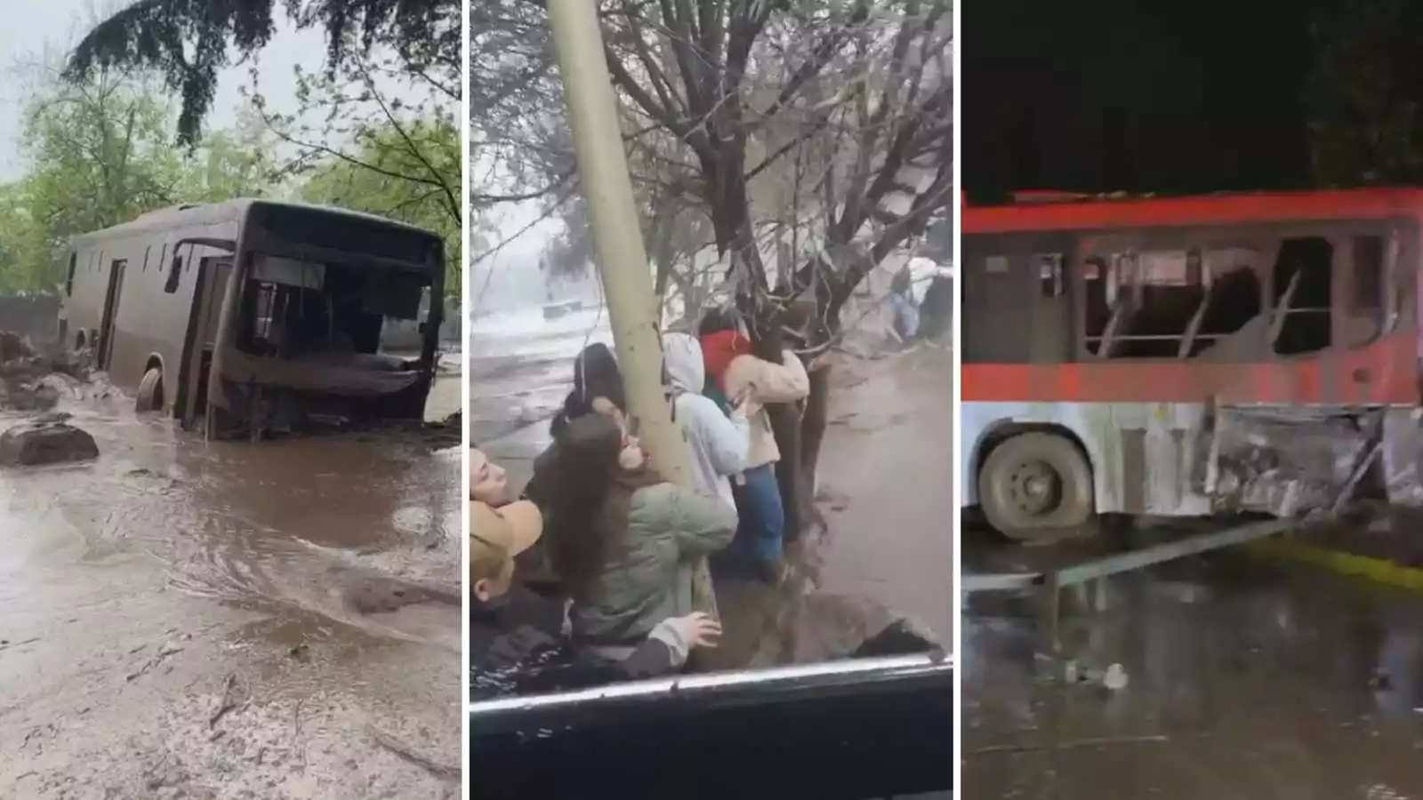 Bus del transporte público arrastrado por aluvión en Las Condes