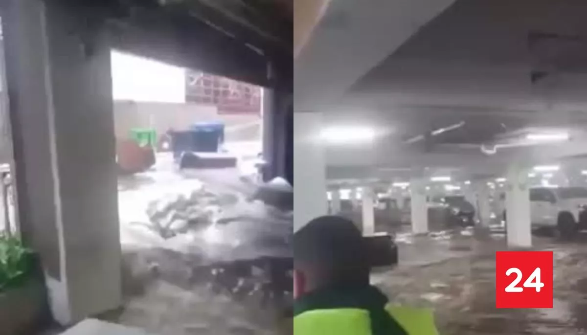 Inundación por lluvias afecta a estacionamientos de Mall Alto Las Condes