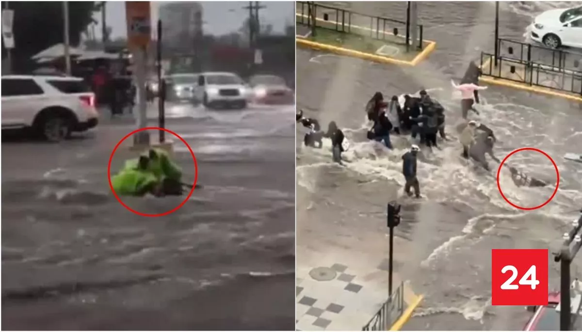 VIDEOS: peatones fueron arrastrados por el agua en calles de Ñuñoa tras lluvia y granizos