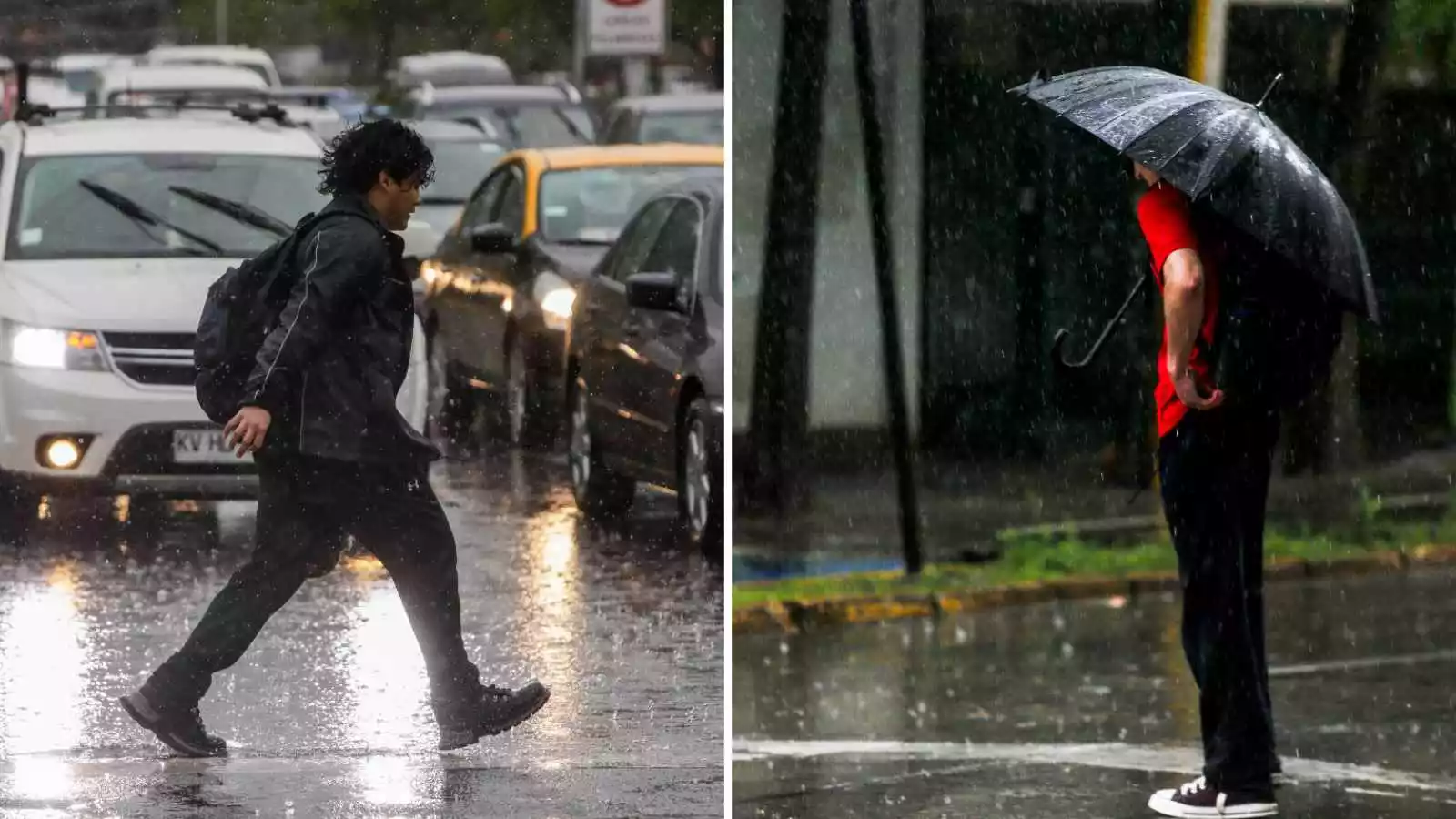 Personas bajo la lluvia en Santiago