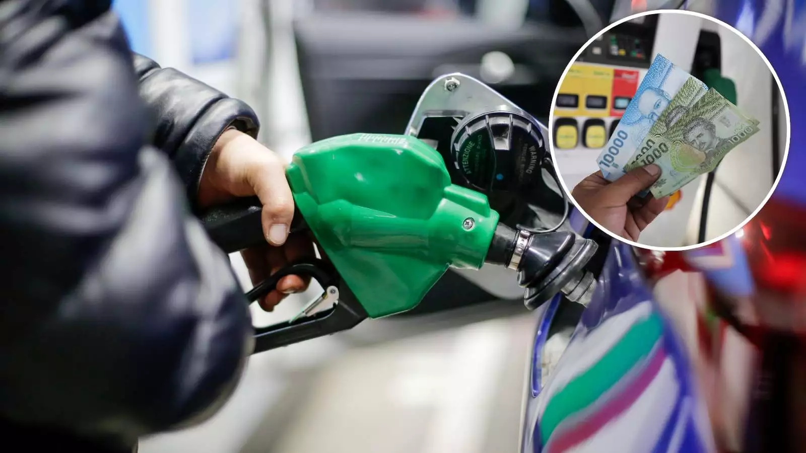 Persona cargando combustible y otra con billetes