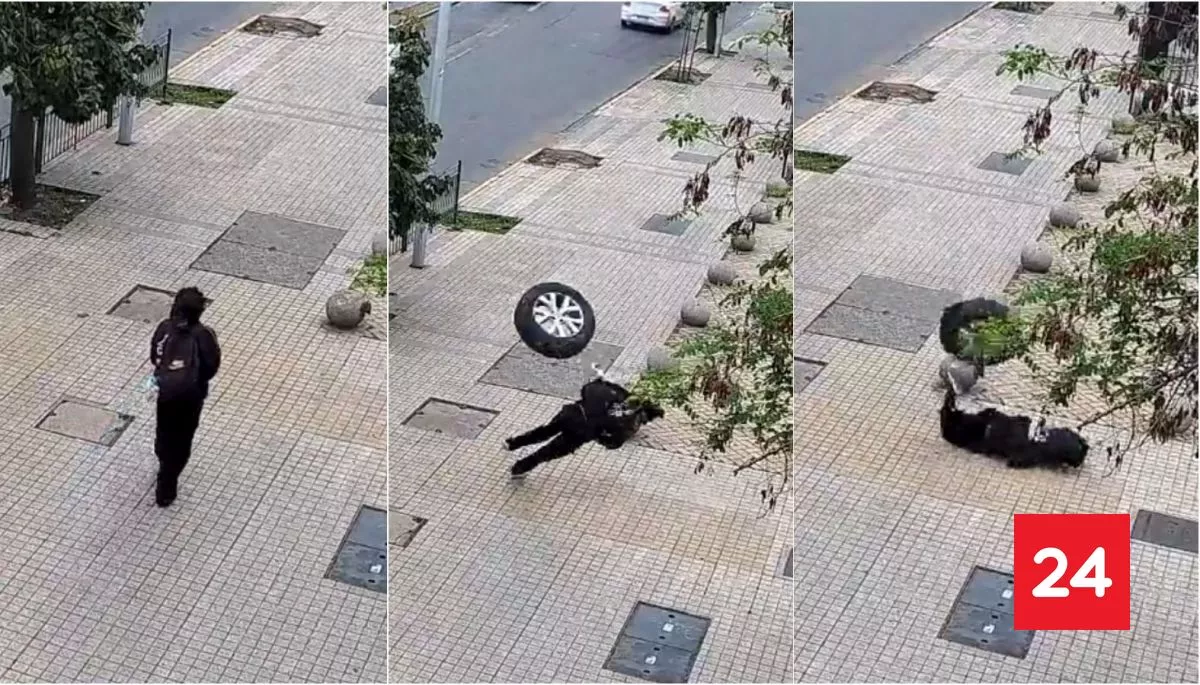 VIDEO: rueda se desprende de auto y golpea a joven que caminaba en Providencia
